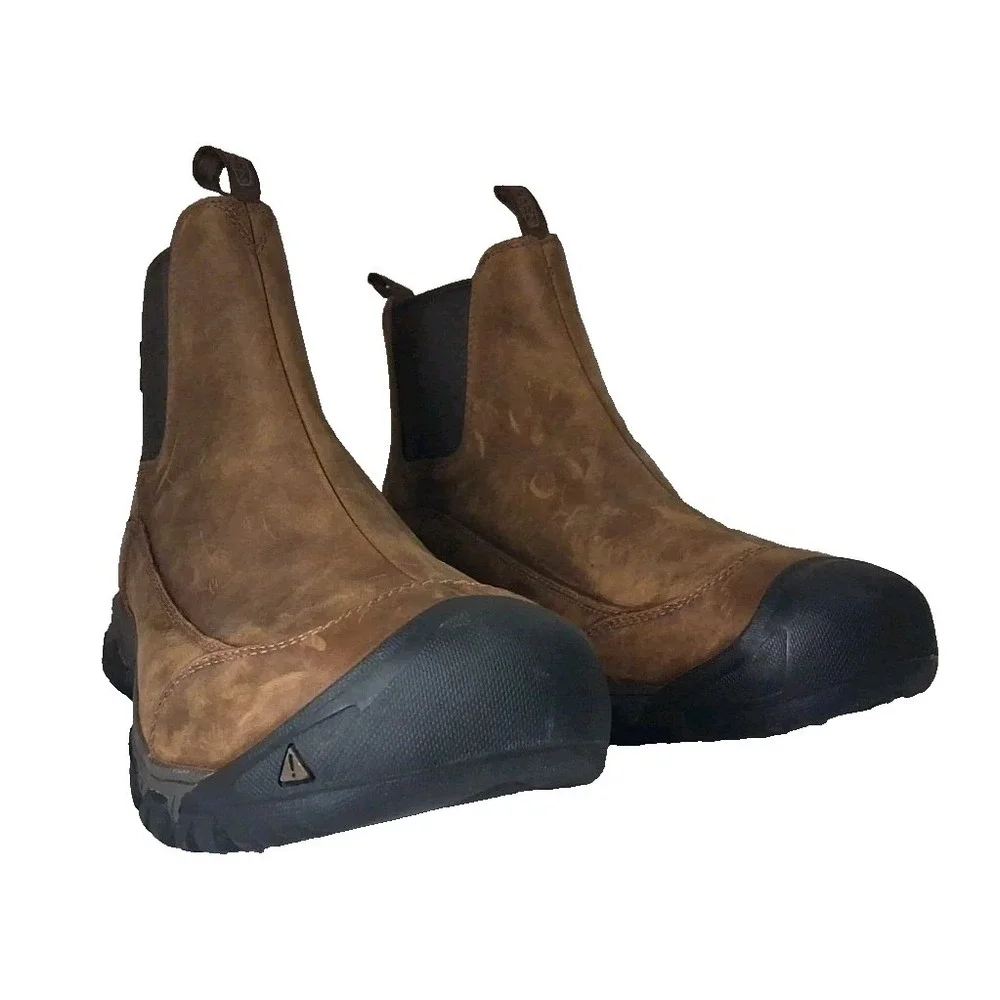 ✨KEEN Mens Size 14M Pull-On Anchorage III WP Leather Boots Earth/Mulch Insulated